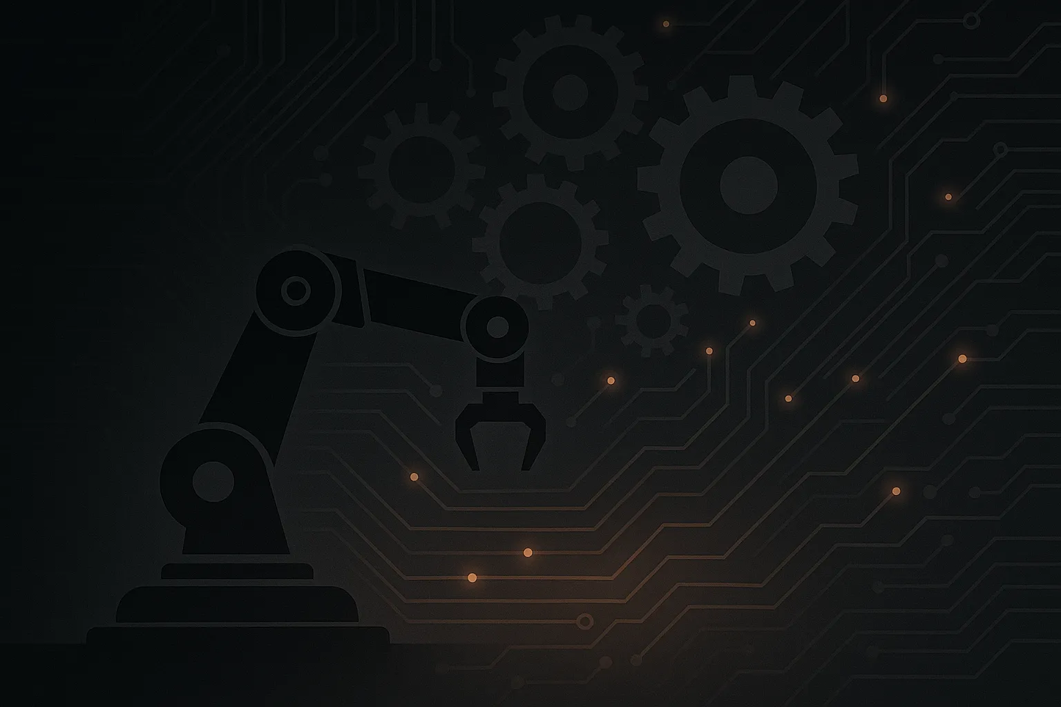 Robotic arm silhouette with gears and circuits